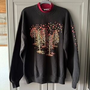 Morning‎ Sun Vintage Falling Leaves Forrer Print Mock Neck Sweatshirt, Multi,XL